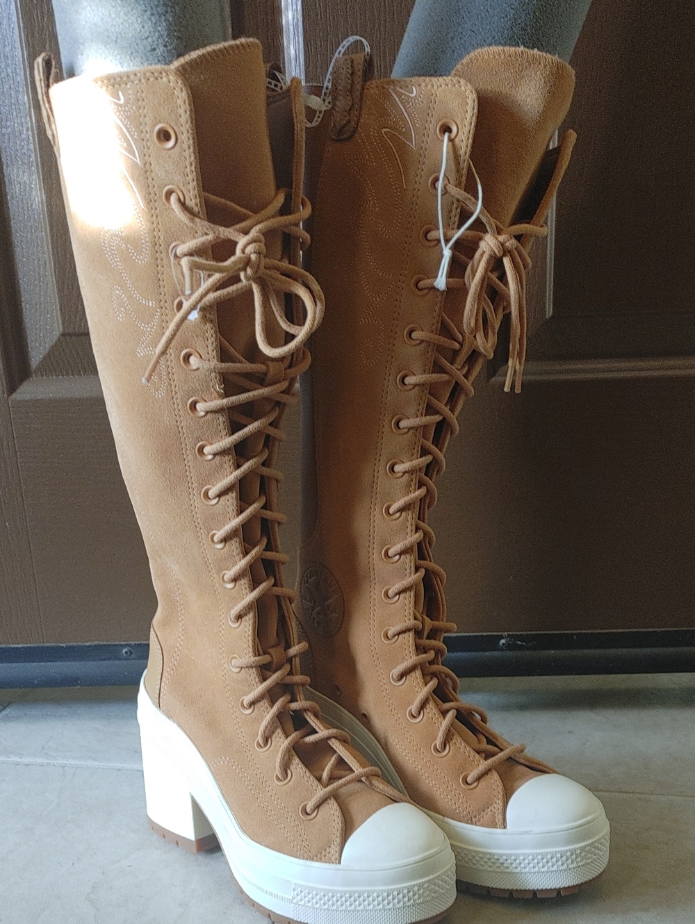 Converse Tan Suede Lace-Up Knee-High Platform Boots